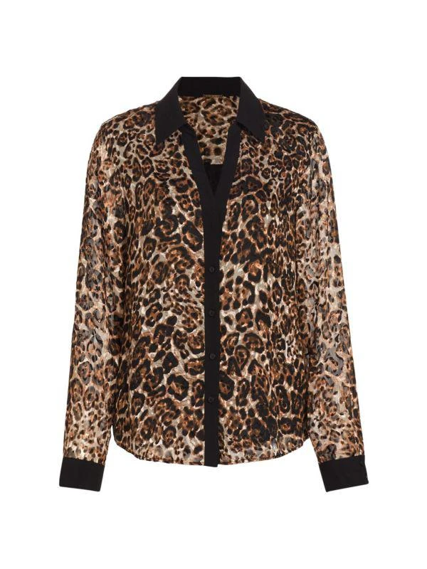 Tahari Nova Silk Burnout Button-Front Blouse 6