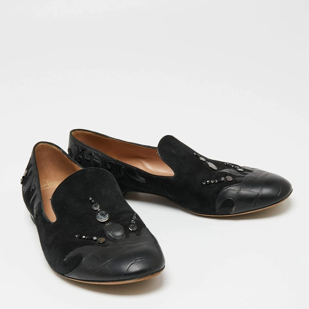 Louis Vuitton Louis Vuitton Black Beaded Suede And Crocodile Cap Toe Smoking Slippers Size 38 4