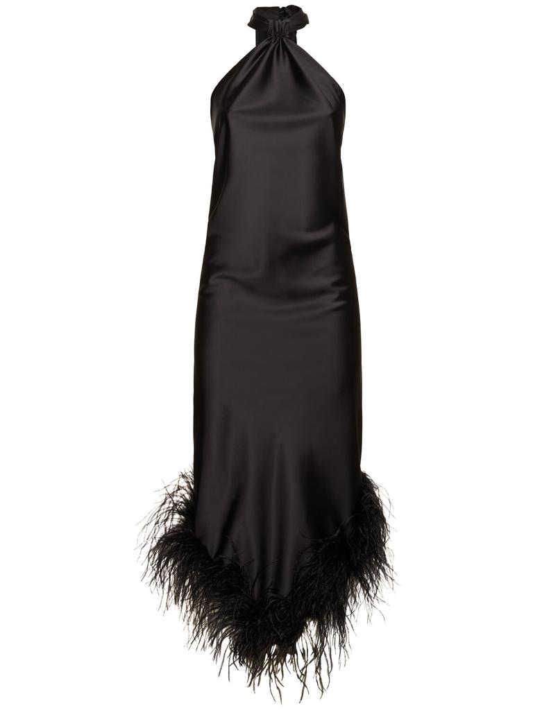 GIUSEPPE DI MORABITO Satin Midi Dress W/feathers