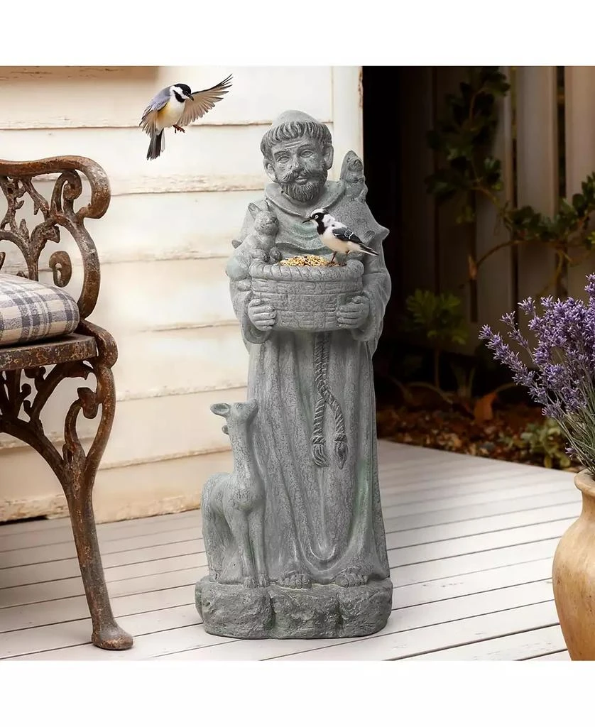 LuxenHome Saint Francis Garden Statue with Birdfeeder Bowl, Outdoor Sculpture with Animal Companions 4