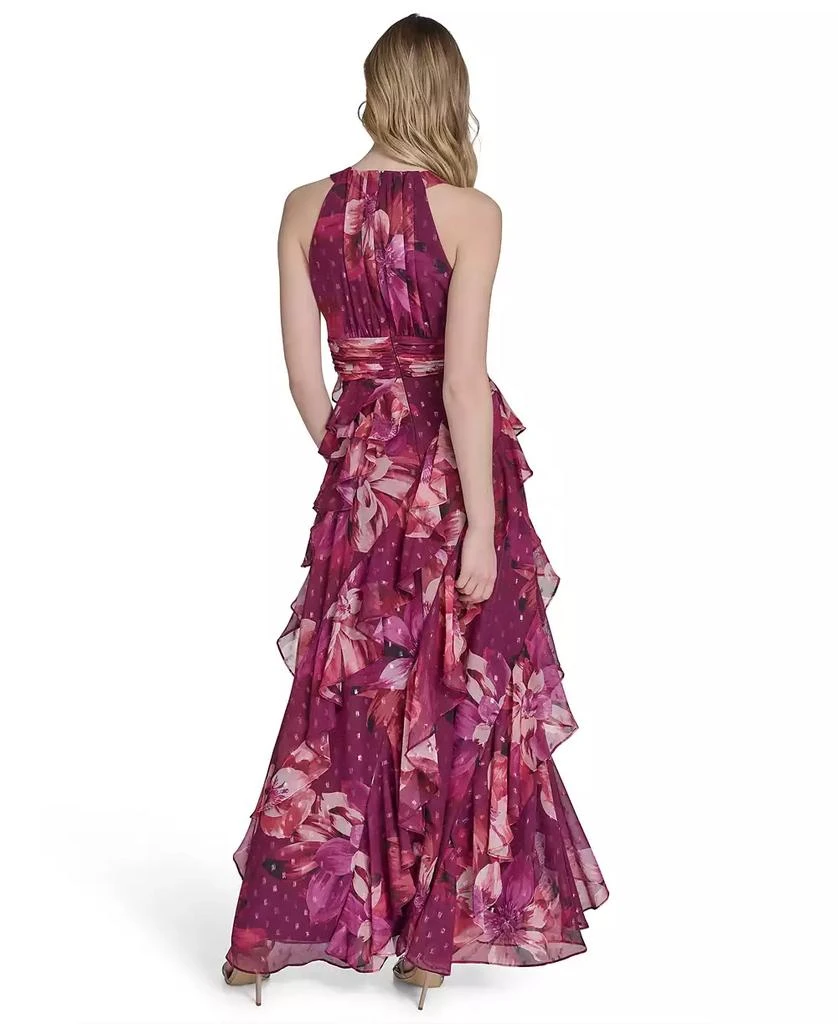 Eliza J Petite Printed Chiffon Ruffled-Skirt Halter Gown 2