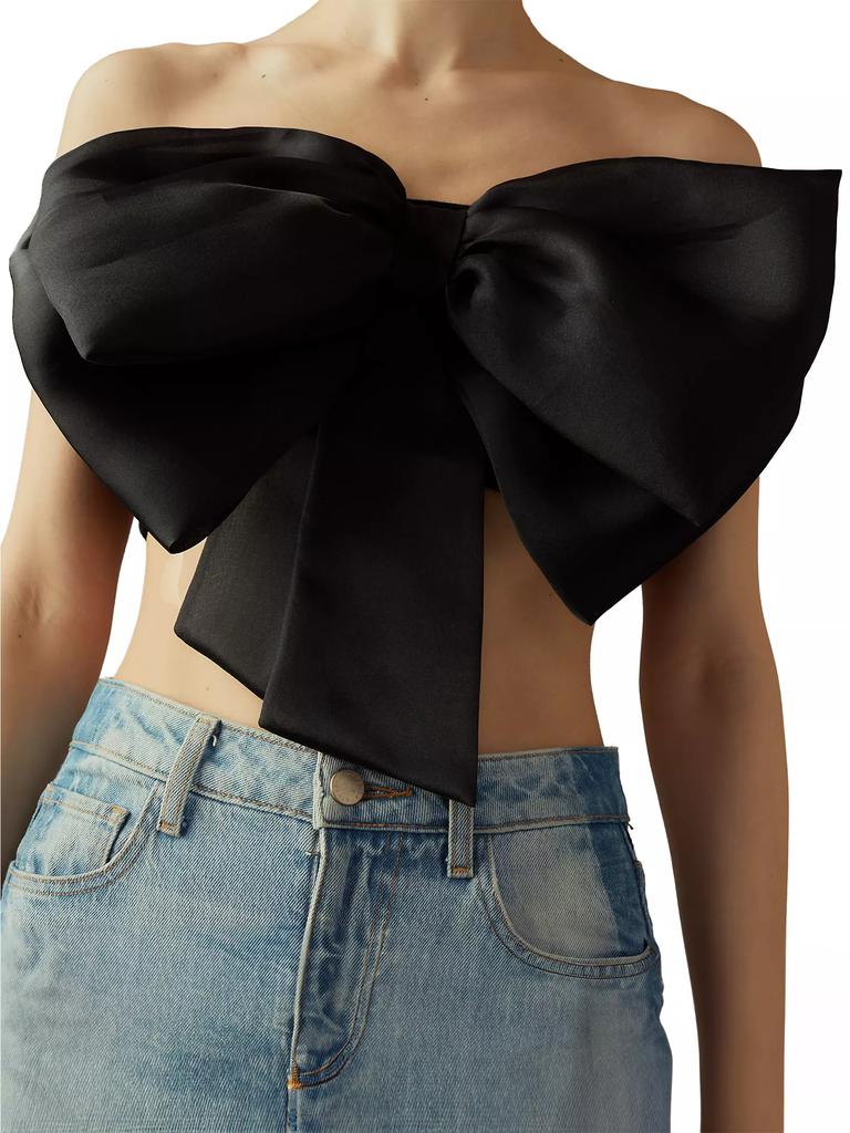 Cynthia Rowley Organza Bow Bandeau Crop Top