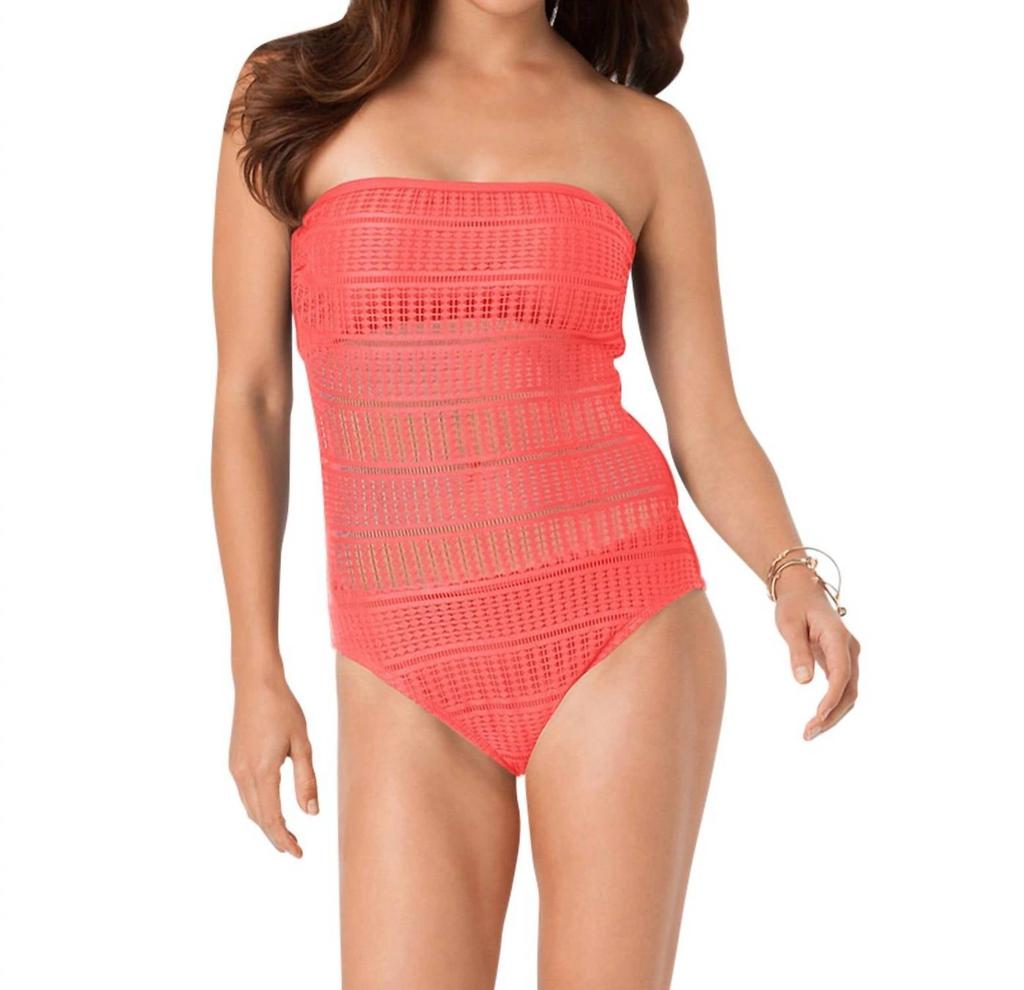 Anne Cole Lace Crochet Bandeau One Piece Swimsuit