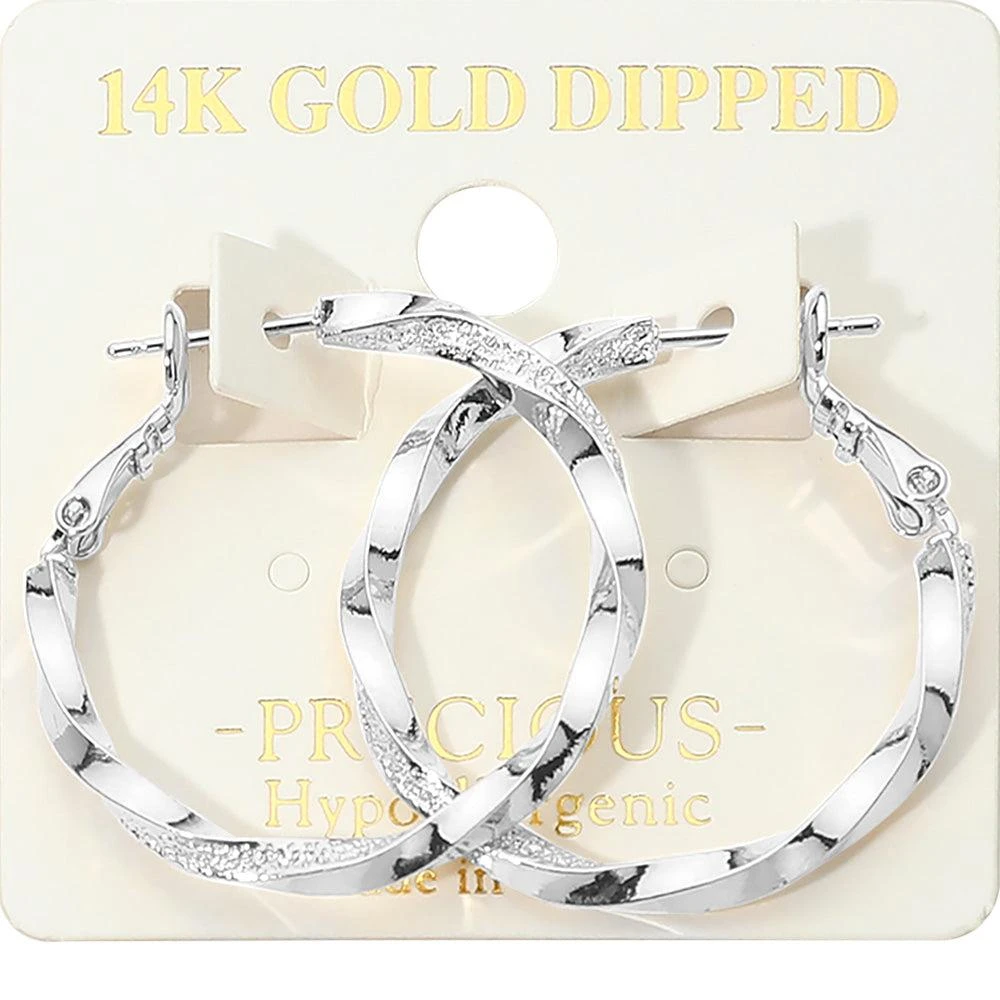 FASHNZFAB 14K Gold Dipped Hypoallergenic Textured Twisted Hoop Earrings 2