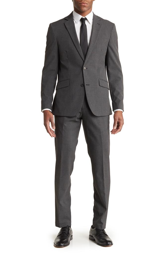 SAVILE ROW CO Charcoal Grey Plaid Notched Lapel Suit