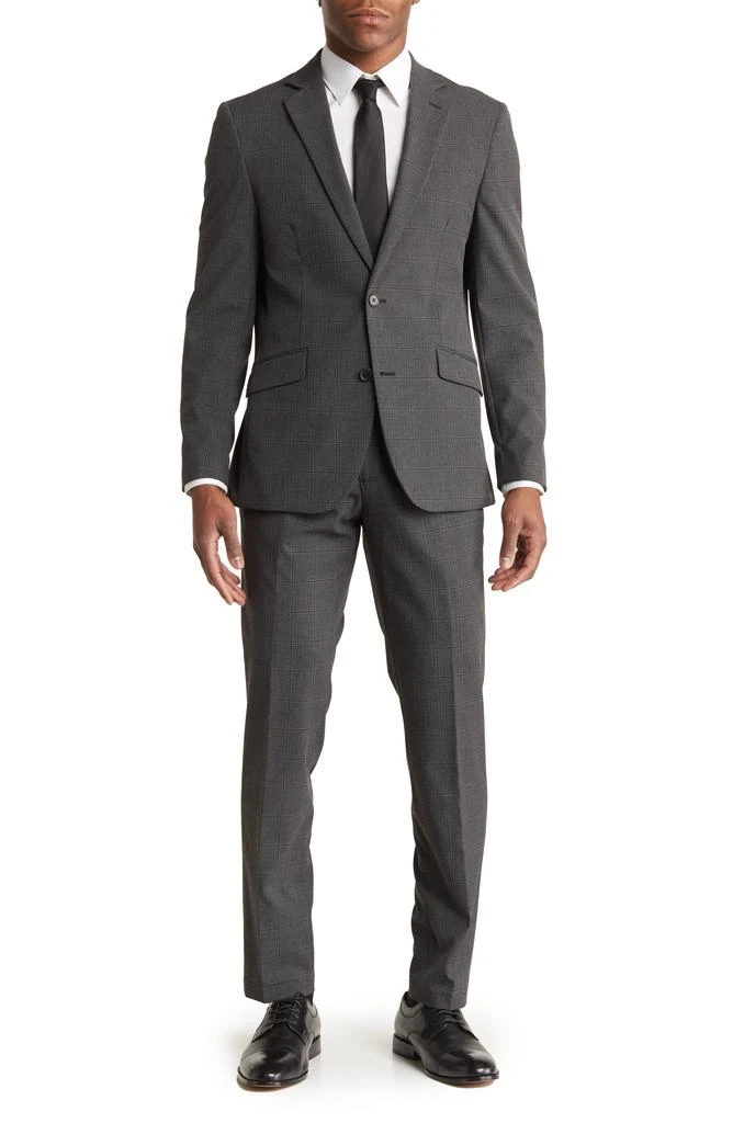 SAVILE ROW CO Charcoal Grey Plaid Notched Lapel Suit 1
