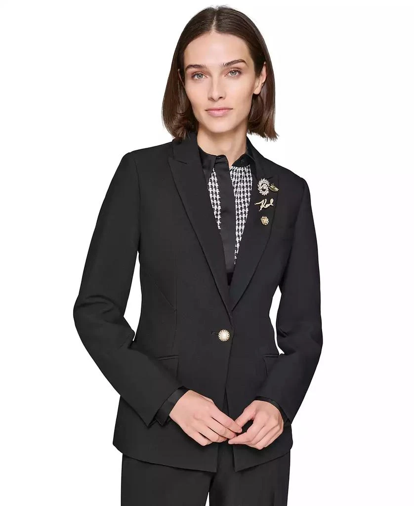Karl Lagerfeld Women's Pin-Detail One-Button Blazer - Black - Size 10