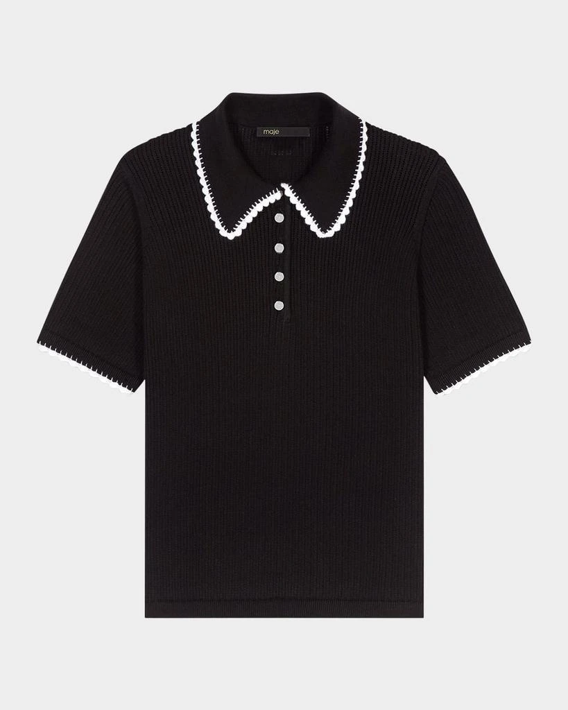 Maje Mind Pointelle Knit Polo Sweater 1