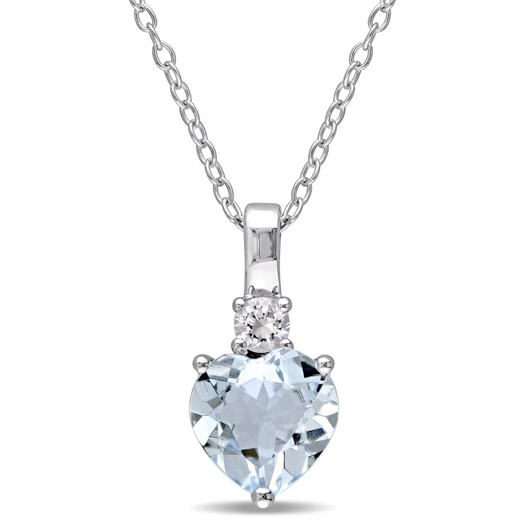 Mimi & Max 1 5/8ct TGW Aquamarine and Created White Sapphire Heart Pendant with Chain in Sterling Silver 1