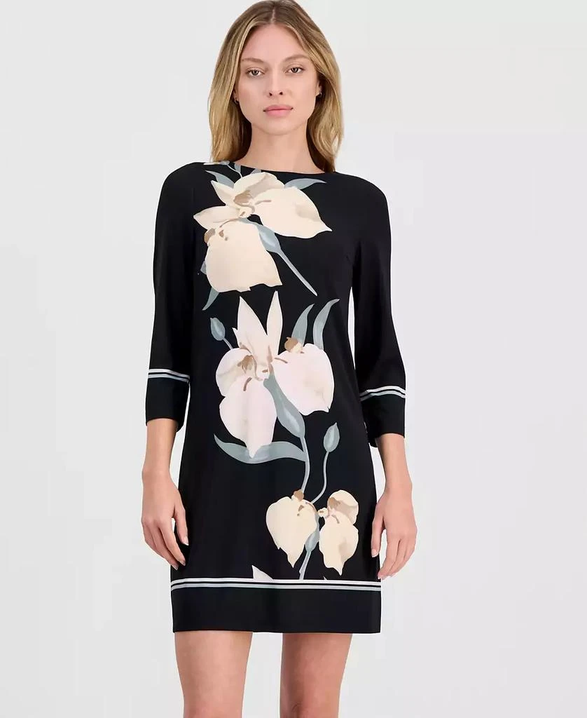 Anne Klein Women
s Printed Boat-Neck 3/4-Sleeve T-Shirt Dress 2