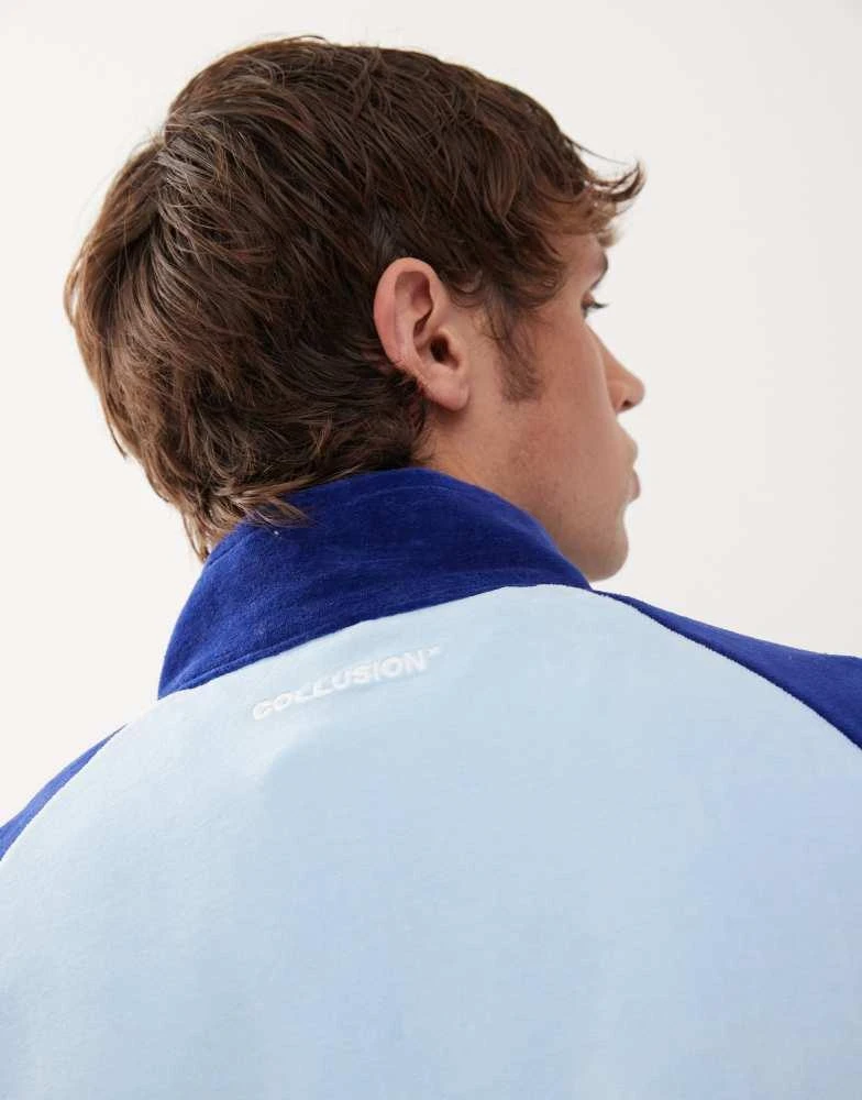 COLLUSION COLLUSION velour panelled jacket co-ord in blue 2