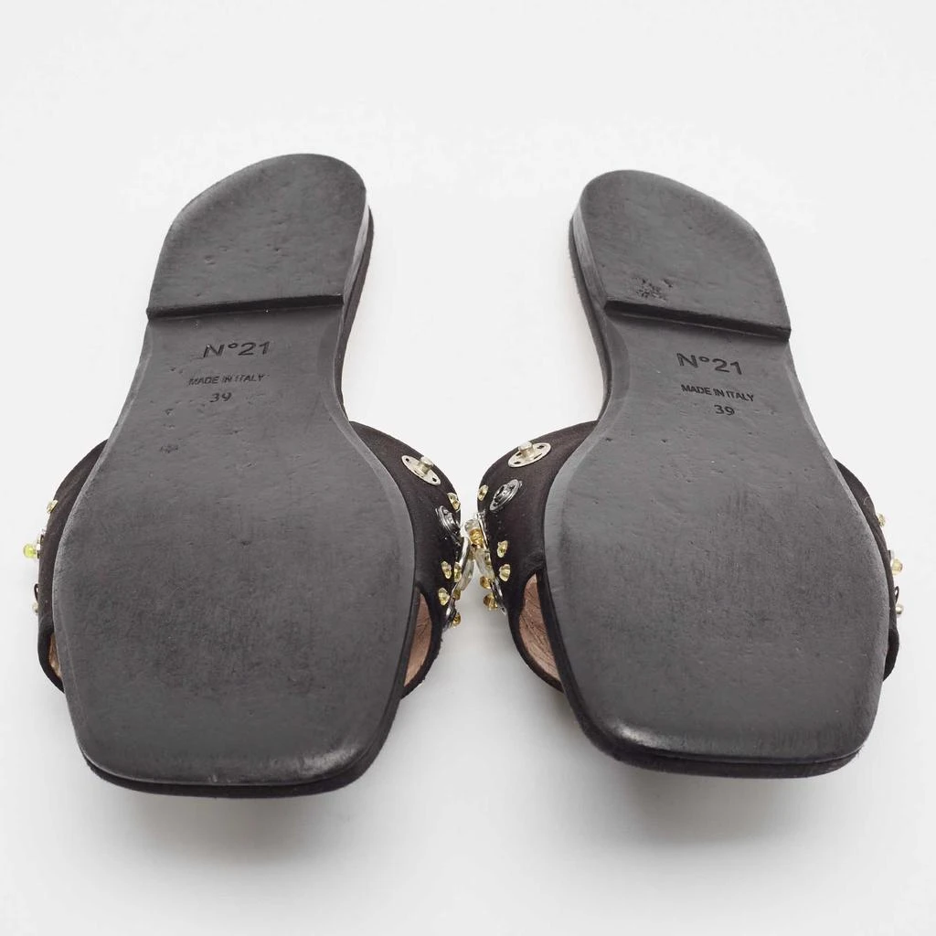 N°21 N21 Black Satin Embellished Flat Slides Size 39 6