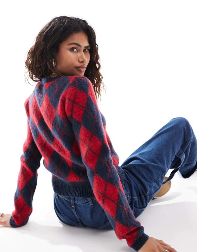 COLLUSION COLLUSION Argyle cardigan in red & blue 3
