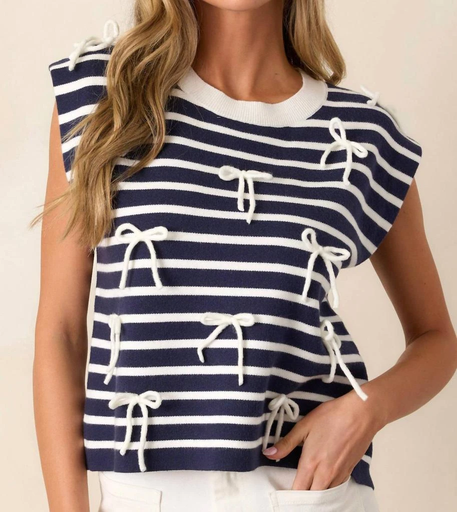 entro Leah Striped Bow Cap Sleeves Top In Navy 1