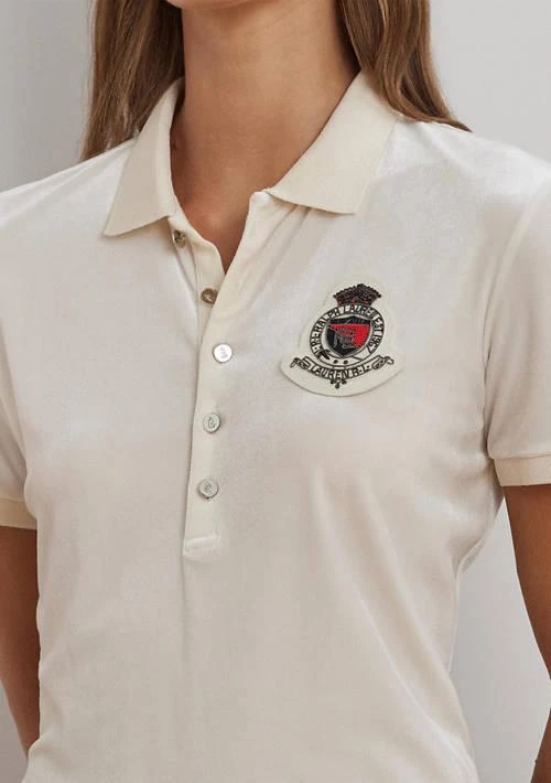 Ralph Lauren Beaded Crest Stretch Velvet Polo Shirt 3