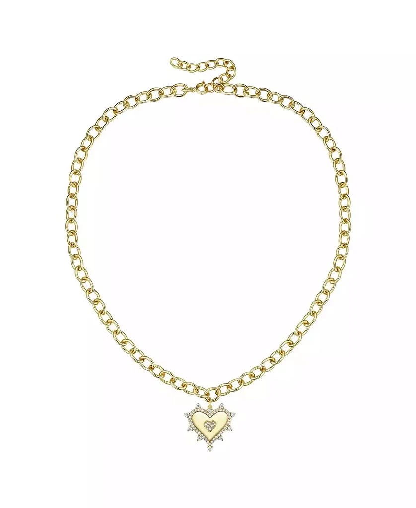 Rachel Glauber 14k Gold Plated with Cubic Zirconia Sunshine Heart Pendant Curb Chain Adjustable Necklace