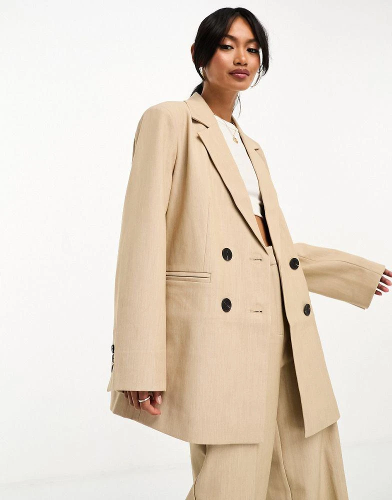Y.A.S. YAS tailored double breasted blazer co-ord in camel - STONE 1