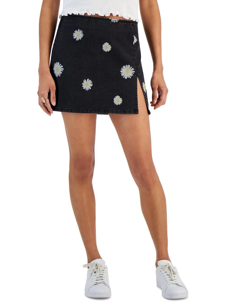 Tinseltown Juniors Womens Mini Printed Denim Skirt 4