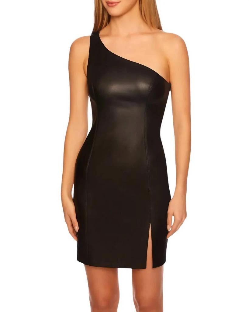 Susana Monaco One Shoulder Faux Leather Mini Dress In Black 1