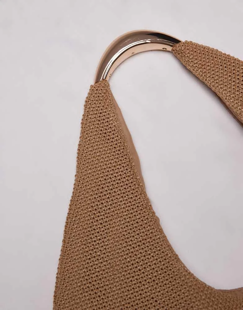 Topshop Topshop Scarlett straw bag with metal handle in natural 3