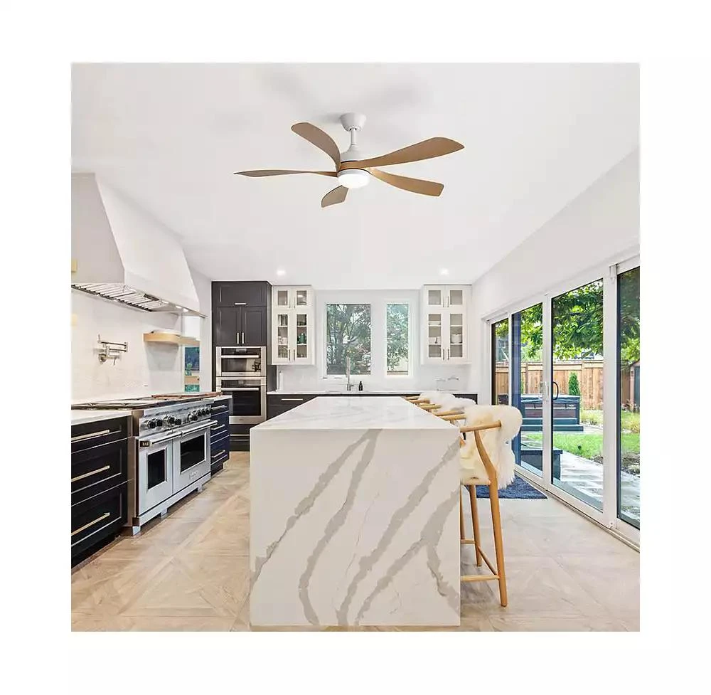 Sofucor 52-inch Minimalist White 5-Blade Flush Mount with Remote Control and Led Light 3