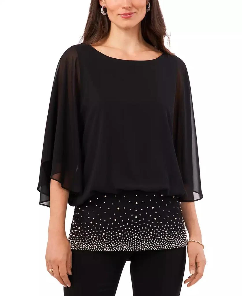MSK Women's Beaded-Band Blouson-Overlay 3/4-Sleeve Top 1