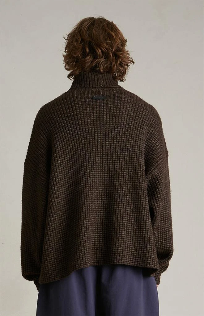 Essentials Brown Heavy Waffle Knit Turtleneck Sweater 4