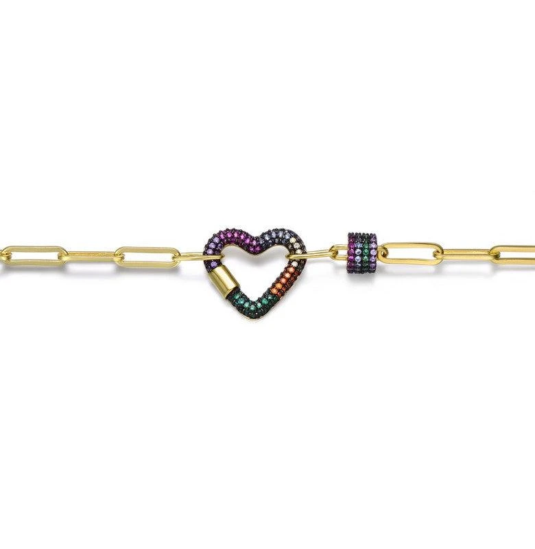 GigiGirl Teens 14k Yellow Gold Plated and Black Plated Cubic Zirconia Heart Chain Bracelet 2
