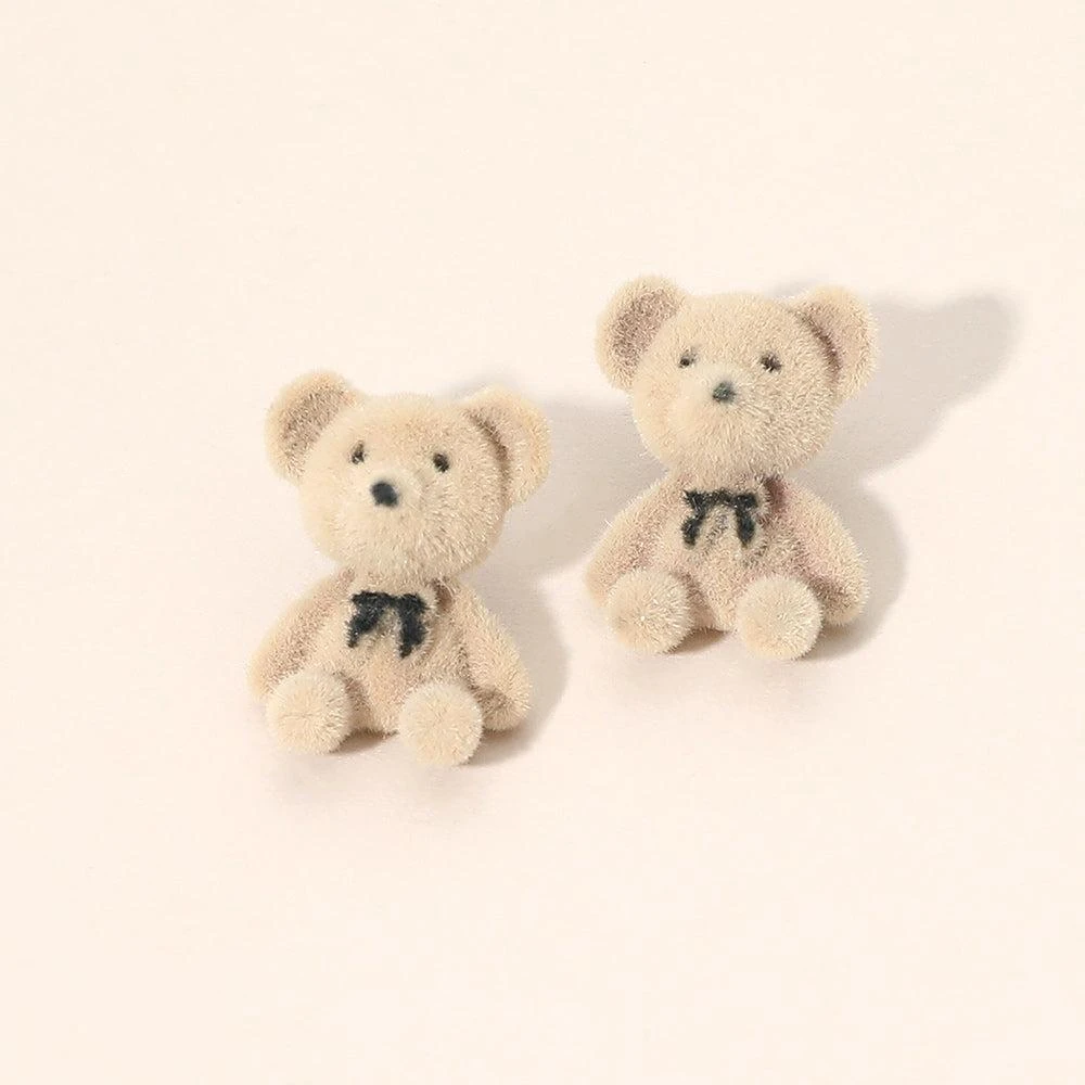 FASHNZFAB Fuzzy Teddy Bear Stud Earrings 1
