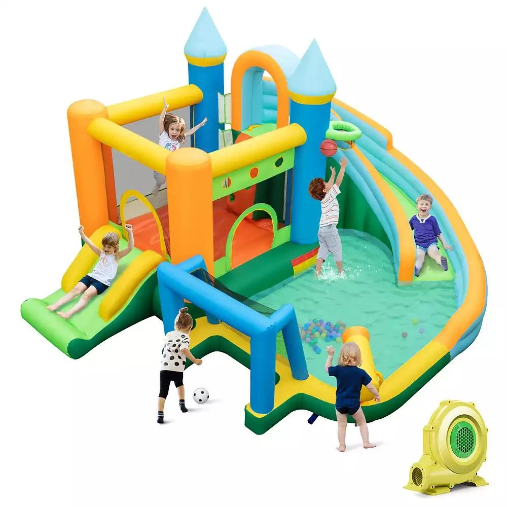 Slickblue Inflatable Water Slide with Dual Slides and Splash Pool Bounce House with 735W Blower 3