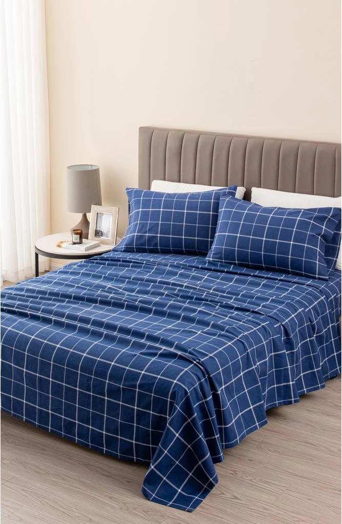 Woven & Weft Turkish Cotton Windowpane Printed Flannel Sheet Set 6
