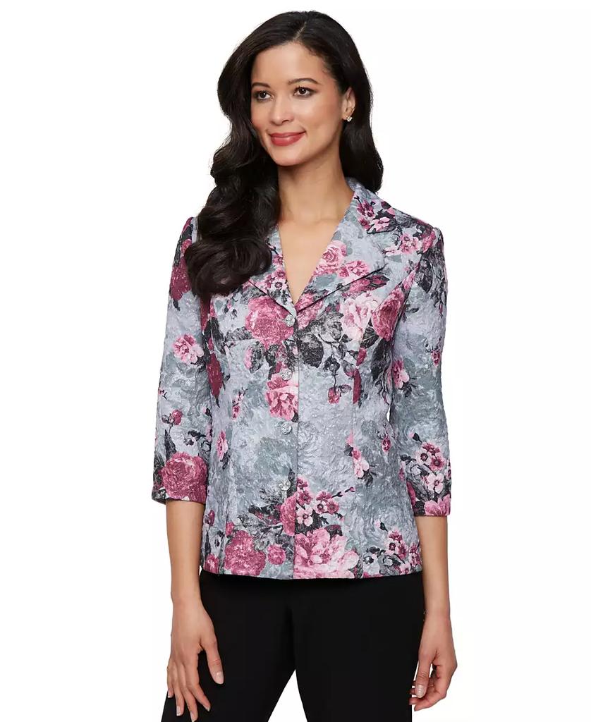 Alex Evenings Petite 3/4-Sleeve Printed Jacquard Jacket