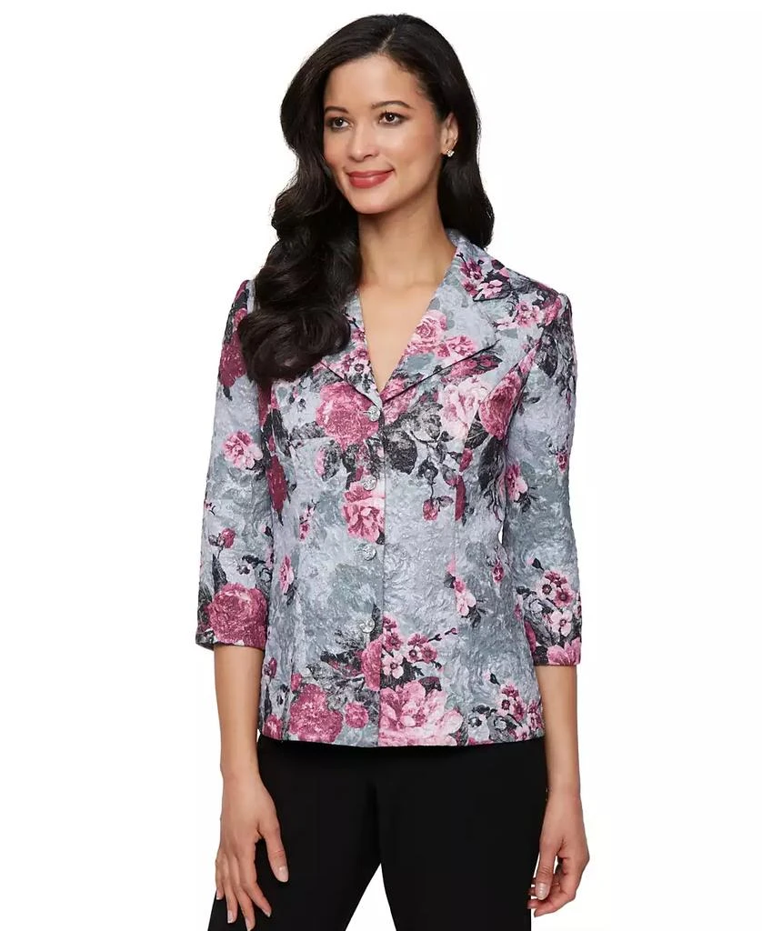 Alex Evenings Petite 3/4-Sleeve Printed Jacquard Jacket 1