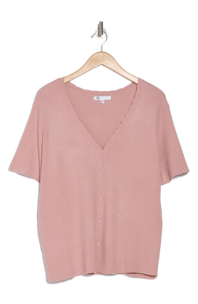 DR2 by Daniel Rainn Scalloped V-Neck Short Sleeve Ribbed Sweater 3