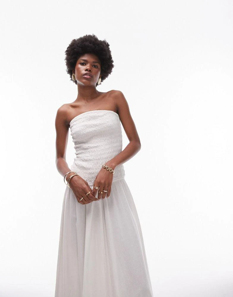 Topshop Topshop shirring bandeau midi dress in ivory 4