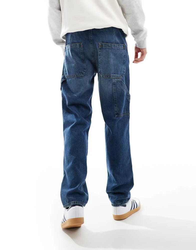 ASOS ASOS DESIGN straight leg jeans with carpenter detail in mid wash blue 5