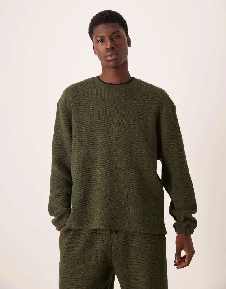 ASOS ASOS DESIGN co-ord heavyweight oversized textured sweatshirt 400gsms in green - DGREEN