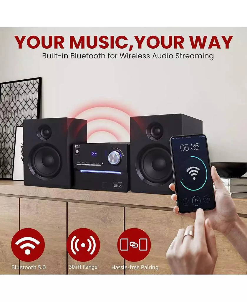 Pyle 3-Piece Wireless BT Streaming Stereo System with MP3, USB, FM Radio, Bass Reflex Speaker, and Remote Control (Black) 3