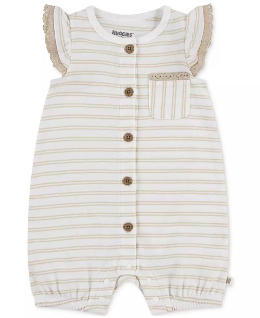 Huggies Baby Girls Cotton Striped Ruffled-Sleeve Romper