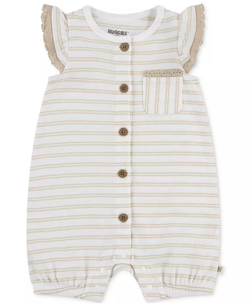 Huggies Baby Girls Cotton Striped Ruffled-Sleeve Romper 1