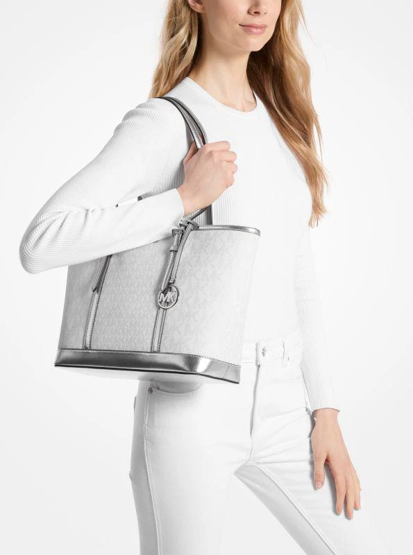 Michael Kors Jet Set Travel Small Metallic Logo Top-Zip Tote Bag 3