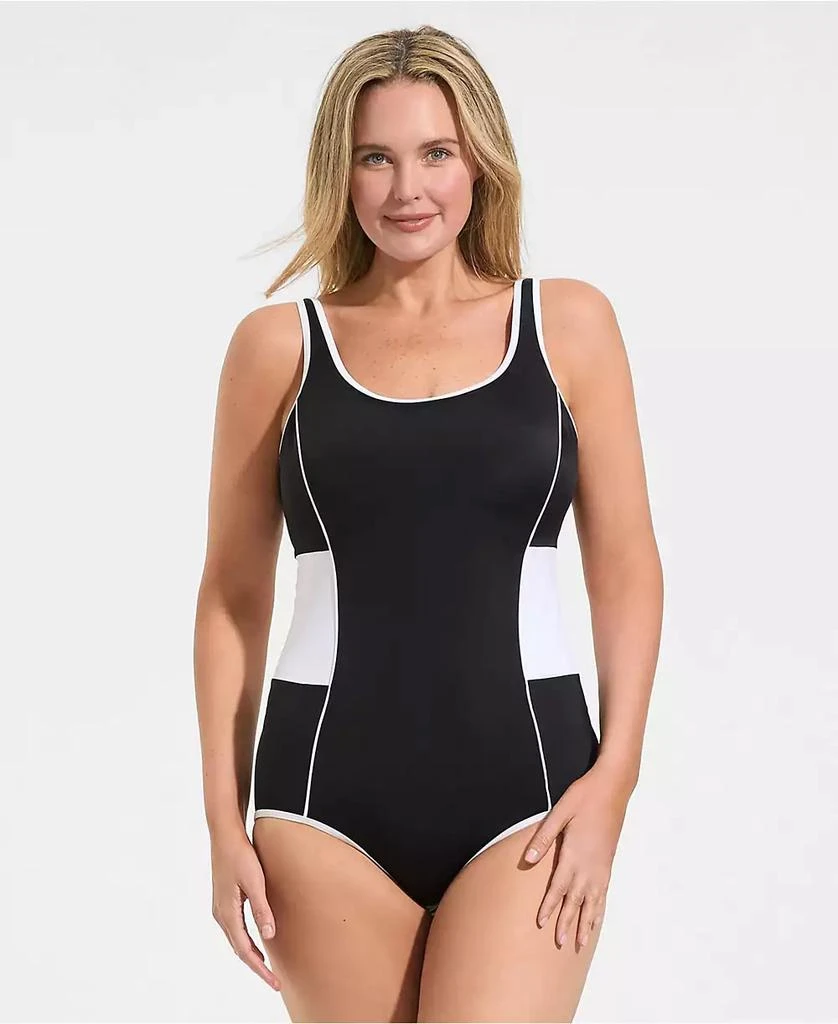 Lands
 End Women
s Tugless Scoop Neck Colorblock Low Leg One Piece