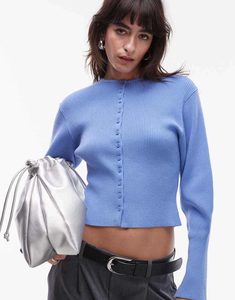 & Other Stories & Other Stories compact cardigan with split cuffs and sculptural sleeves in blue