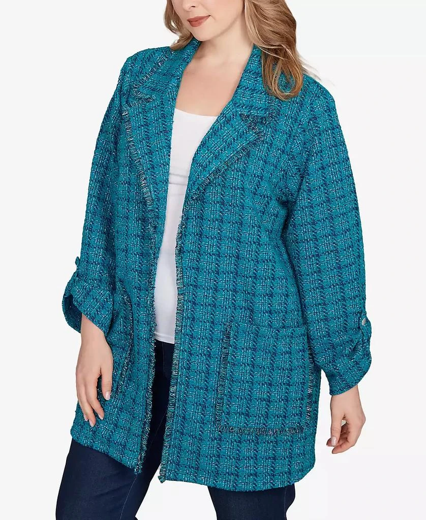 Ruby Rd. Plus Size Open Front Tweed Patch Pocket Jacket 2