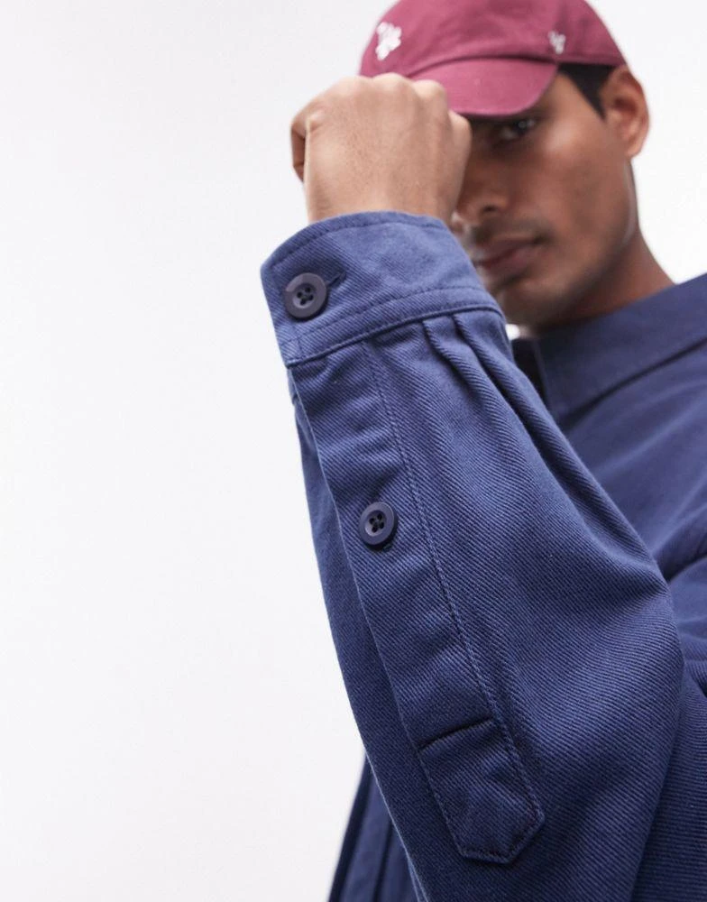 Topman Topman long sleeve oversized double pocket twill shirt in washed blue 4