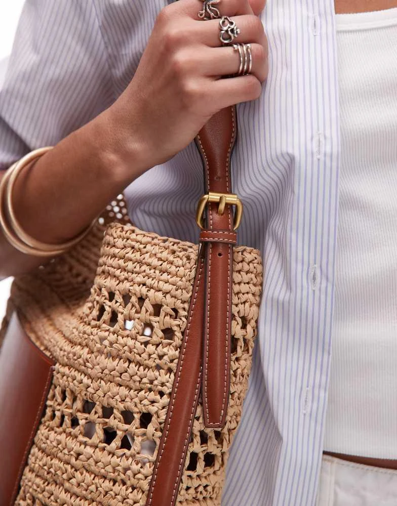 Mango Mango raffia lined tote bag in tan 4