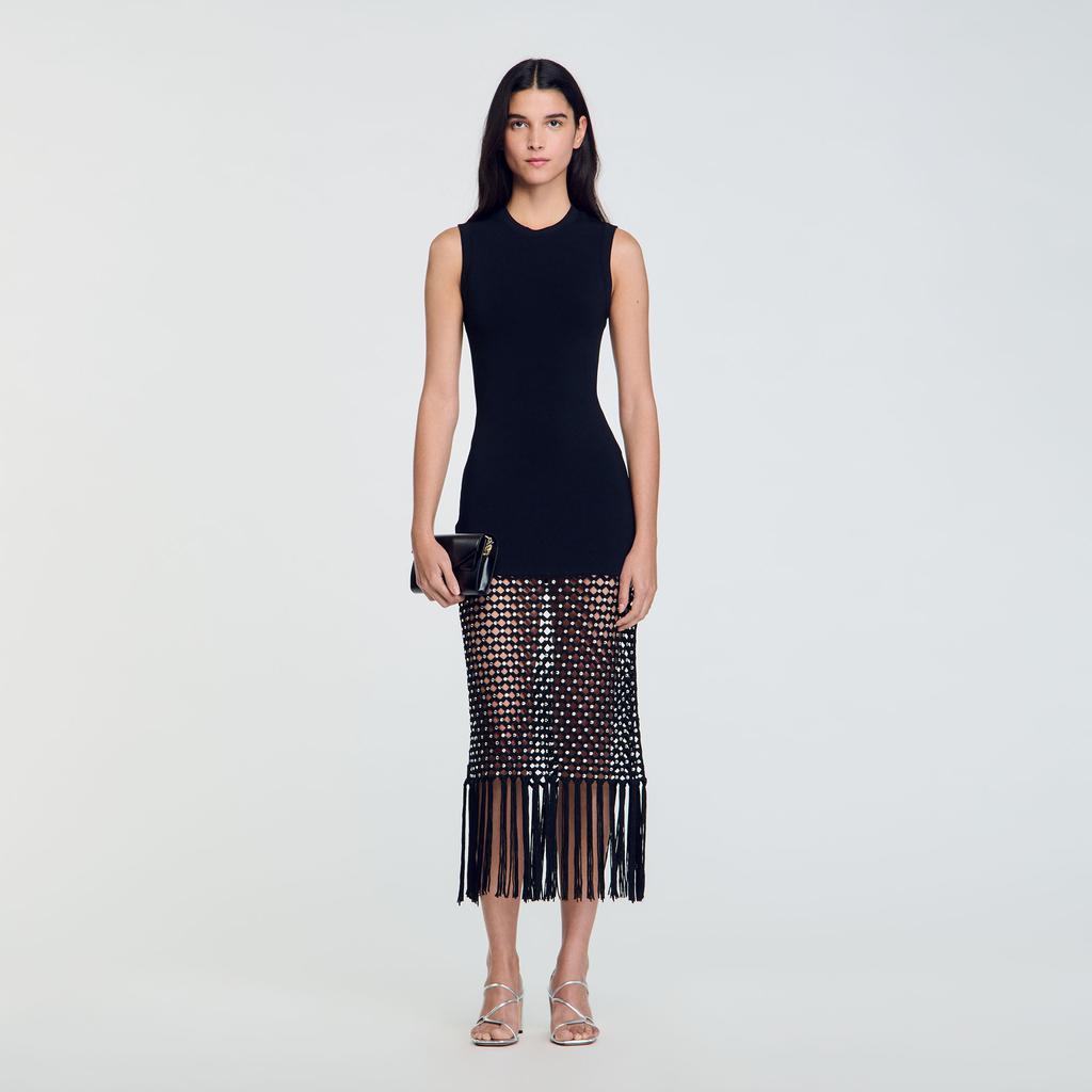 Sandro Fringed knit dress