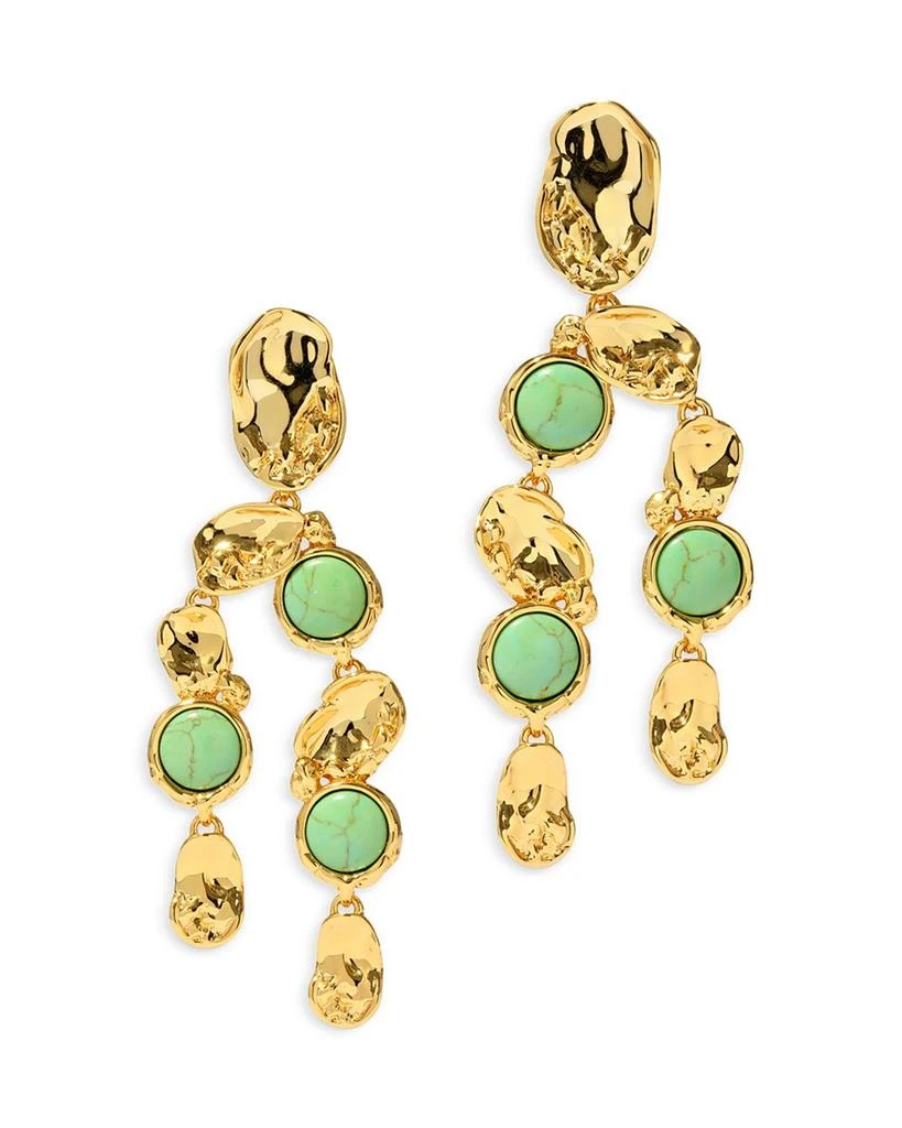 Alexis Bittar Brut Reconstituted Mojave Turquoise & Hammered Disc Chandelier Earrings in 14K Gold Plated 1