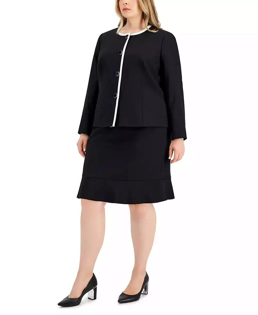 Le Suit Plus Size Framed Collarless Jacket & Flounce-Hem Skirt 1