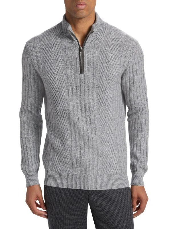 Saks Fifth Avenue COLLECTION Chevron Cable Quarter-Zip Sweater 1